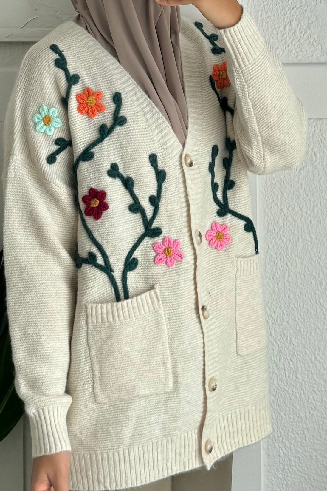 Gilet en laine fleuri